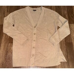 Talbots Petite Beige 100% Linen V-Neck Button Front Cardigan Sweater SP VN5272